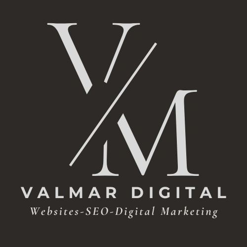 ValMar Digital logo featuring stylized "VM" initials and tagline "Websites-SEO-Digital Marketing," emphasizing digital marketing expertise.
